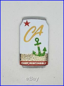 Navy Chief CPO Challenge coin California BEER Can msg nypd GLOWS IN THE DARK