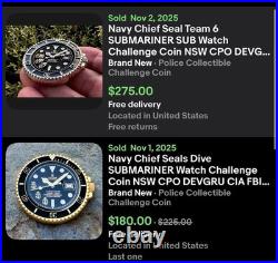 Navy Chief Seal Team 6 SUBMARINER SUB Watch Challenge Coin NSW CPO DEVGRU NYPD