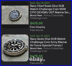 Navy Chief Seals Dive SUBMARINER Pepsi SUB Watch GMT Challenge Coin NSW CPO CIA