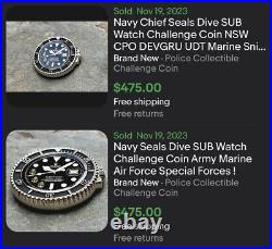 Navy Chief Seals Dive SUBMARINER Watch Challenge Coin CPO Marine Military Police