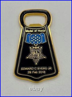 Navy S. E. A. L. MOH Recipient Edward C. Byers Jr. Challenge Coin & Bottle Opener