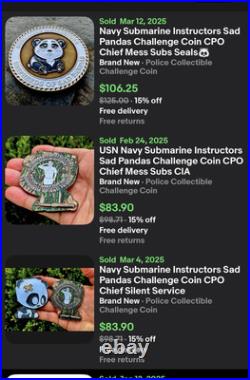 Navy Submarine Instructors Sad Pandas Challenge Coin CPO Chief Mess Subs Seals