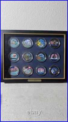 Official U. S. Navy Challenge Coins 12pc Set Framed Display COA Veteran Gift