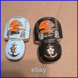 Rare AIMD Kadena Vader and Stormtrooper Kokeshi Set. USN Chief Challenge Coin