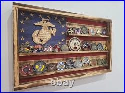 USMC Challenge Coin Display EGA US Marines Coin Flag Display Marine Corps