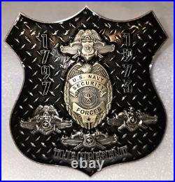 USN NAVY SECURITY FORCES LARGE SHIELD CHALLENGE COIN 3.5x3.25 RAISED RELIEF