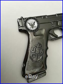 USN Navy Chief CPO Glock Gun Pistol Challenge Coin Skull Non Police NYPD Seals