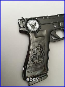 USN Navy Chief CPO Glock Gun Pistol Challenge Coin Skull Police NYPD Seals CIA
