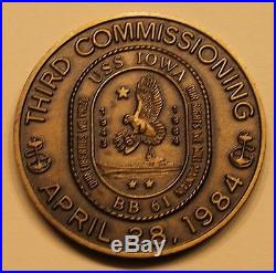 USS Iowa (BB-61) Third Commissioning April 28, 1984 Navy Challenge Coin