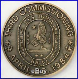 USS Iowa BB-61 Third Commissioning April 28 1984 Navy Challenge Coin/Medal UNC
