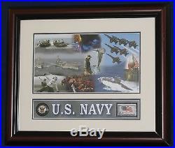 US NAVY Composite Photo Stamp Challenge Coin Framed Display 14 x 11