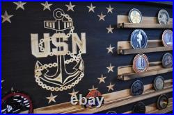 US Navy Chief Coin Flag Display Handmade USA Challenge Coin Holder USN