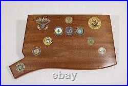 US Navy Connecticut Submarine Challenge Coin Plaque 9 coins total