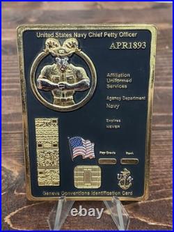 US Navy Geneva Conventions ID Card Challenge Coin Rare Navy Chief Coin