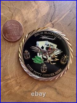 US Navy HSC-21 Blackjacks Chief Petty Officer Mess Challenge Coin CPO 1893 RARE