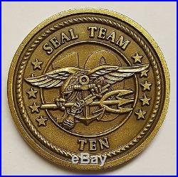 US Navy SEAL Team 10 Coin Antique Brass w Die Cast Enamel 3D / 3D 1.5