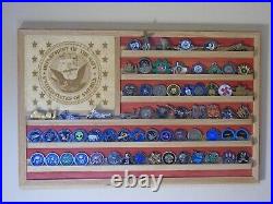 US Navy Solid Hardwood Challenge Coin Display Flag 36x20