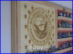 US Navy Solid Hardwood Challenge Coin Display Flag 36x20
