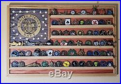 US Navy Solid Oak Challenge Coin Wall Display Flag 36x20 withfree coin