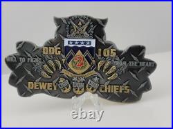 US Navy USN FIGHT DDG 105 Dewey Chiefs Mess CPO Challenge Coin 5.25 Width