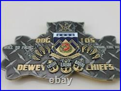 US Navy USN FIGHT DDG 105 Dewey Chiefs Mess CPO Challenge Coin 5.25 Width