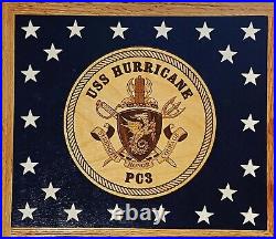 US Navy USS Hurricane PC3 Ship's Crest Challenge Coin Display Flag