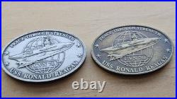 US Navy USS Reagan CVN 73 commissiong Challenge 2 Coin Lot non cpo rare