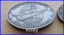 US Navy USS Reagan CVN 73 commissiong Challenge 2 Coin Lot non cpo rare