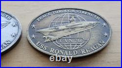 US Navy USS Reagan CVN 73 commissiong Challenge 2 Coin Lot non cpo rare