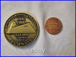 US Navy USS Zumwalt DDG-1000 Bath Iron Works 2014 Christening Challenge Coin